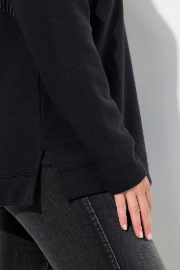 Ulla Popken Chain Fringe Smooth Fleece Sweatshirt Black - Hettegensere og collegegensere - Myke gensere, hettegensere og strikk