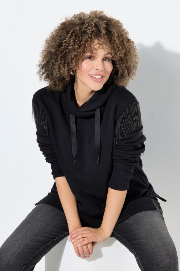 Ulla Popken Chain Fringe Smooth Fleece Sweatshirt Black - Hettegensere og collegegensere - Myke gensere, hettegensere og strikk