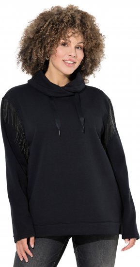 Ulla Popken Chain Fringe Smooth Fleece Sweatshirt Black - Hettegensere og collegegensere - 