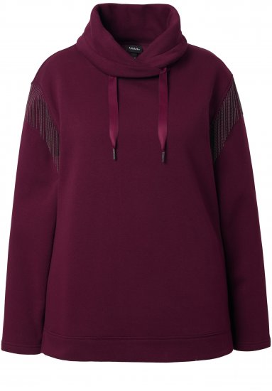 Ulla Popken Chain Fringe Smooth Fleece Sweatshirt Dark Wine Red - Hettegensere og collegegensere - 