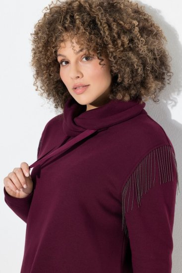 Ulla Popken Chain Fringe Smooth Fleece Sweatshirt Dark Wine Red - Hettegensere og collegegensere - Myke gensere, hettegensere og strikk