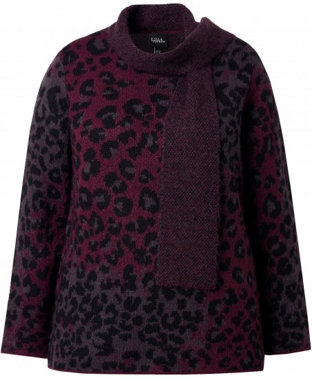 Ulla Popken Leopard Print Scarf Sweater Dark Wine Red - Hettegensere og collegegensere - Myke gensere, hettegensere og strikk