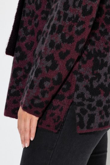 Ulla Popken Leopard Print Scarf Sweater Dark Wine Red - Hettegensere og collegegensere - Myke gensere, hettegensere og strikk