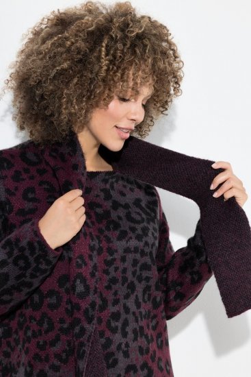 Ulla Popken Leopard Print Scarf Sweater Dark Wine Red - Hettegensere og collegegensere - Myke gensere, hettegensere og strikk