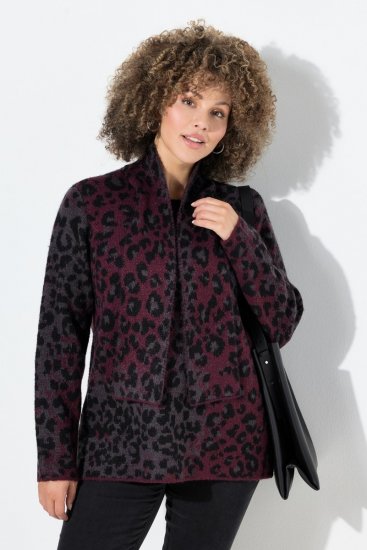 Ulla Popken Leopard Print Scarf Sweater Dark Wine Red - Hettegensere og collegegensere - Myke gensere, hettegensere og strikk