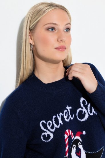Ulla Popken Christmas Motif Classic Fit Sweater Navy - Hettegensere og collegegensere - Myke gensere, hettegensere og strikk