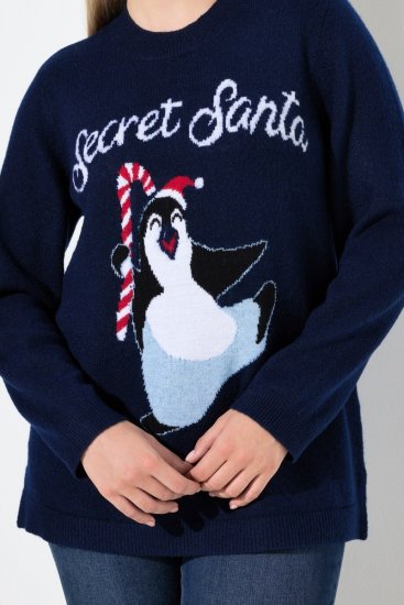 Ulla Popken Christmas Motif Classic Fit Sweater Navy - Hettegensere og collegegensere - Myke gensere, hettegensere og strikk