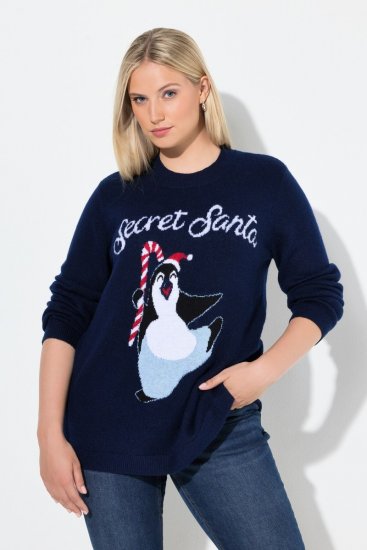 Ulla Popken Christmas Motif Classic Fit Sweater Navy - Hettegensere og collegegensere - Myke gensere, hettegensere og strikk