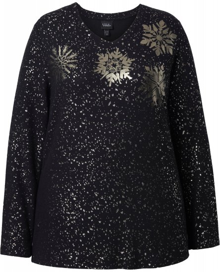 Ulla Popken Metallic Print Extra Soft Christmas Sweatshirt Black - Hettegensere og collegegensere - 