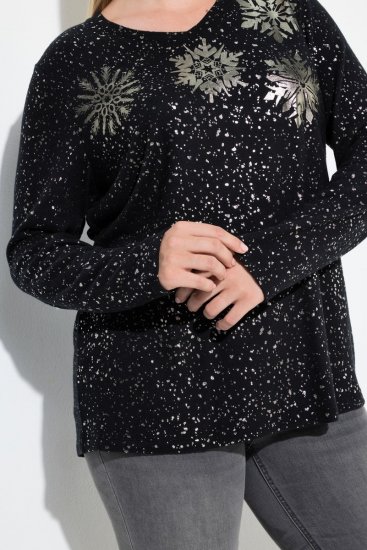 Ulla Popken Metallic Print Extra Soft Christmas Sweatshirt Black - Hettegensere og collegegensere - Myke gensere, hettegensere og strikk