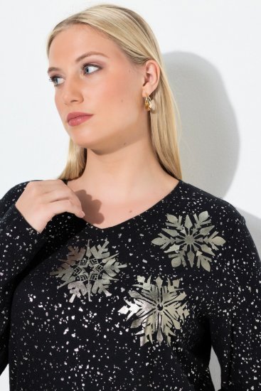 Ulla Popken Metallic Print Extra Soft Christmas Sweatshirt Black - Hettegensere og collegegensere - Myke gensere, hettegensere og strikk