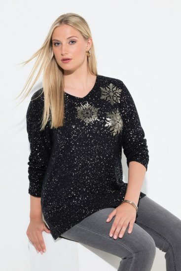 Ulla Popken Metallic Print Extra Soft Christmas Sweatshirt Black - Hettegensere og collegegensere - Myke gensere, hettegensere og strikk