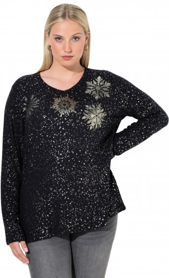 Ulla Popken Metallic Print Extra Soft Christmas Sweatshirt Black - Hettegensere og collegegensere - 