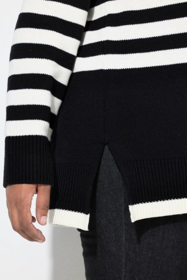 Ulla Popken Striped Stand-Up Collar Sweater Black - Hettegensere og collegegensere - Myke gensere, hettegensere og strikk