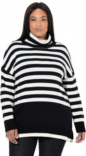 Ulla Popken Striped Stand-Up Collar Sweater Black - Hettegensere og collegegensere - 