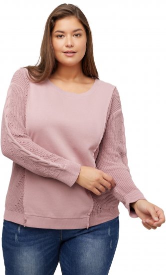 Ulla Popken Mixed Knit Patch Look Sweatshirt Old Pink - Hettegensere og collegegensere - Myke gensere, hettegensere og strikk