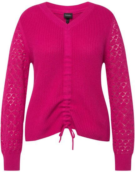 Ulla Popken Shaker Stitch Cropped Gathered Sweater Fuchsia Pink - Hettegensere og collegegensere - Myke gensere, hettegensere og strikk
