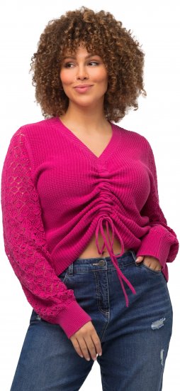 Ulla Popken Shaker Stitch Cropped Gathered Sweater Fuchsia Pink - Hettegensere og collegegensere - Myke gensere, hettegensere og strikk