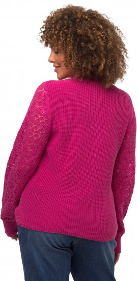 Ulla Popken Shaker Stitch Cropped Gathered Sweater Fuchsia Pink - Hettegensere og collegegensere - Myke gensere, hettegensere og strikk