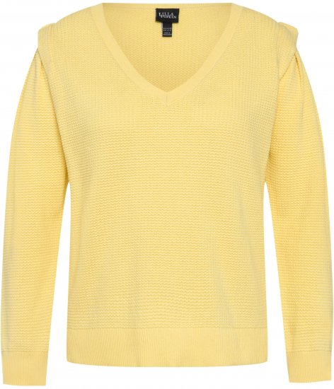 Ulla Popken Shoulder Accent Classic Fit Textured Knit Sweater Lemon Yellow - Hettegensere og collegegensere - Myke gensere, hettegensere og strikk