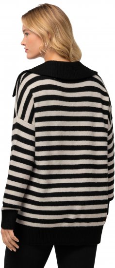 Ulla Popken Striped Troyer Collar Sweater Black - Hettegensere og collegegensere - Myke gensere, hettegensere og strikk