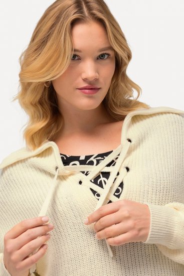 Ulla Popken Lace Up Sailor Collar Sweater Vanilla - Hettegensere og collegegensere - Myke gensere, hettegensere og strikk
