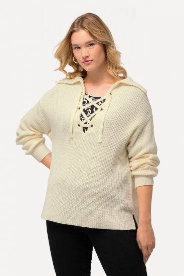 Ulla Popken Lace Up Sailor Collar Sweater Vanilla - Hettegensere og collegegensere - Myke gensere, hettegensere og strikk