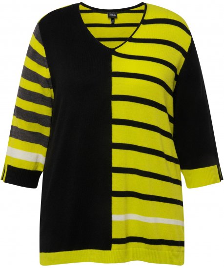 Ulla Popken Mixed Stripe 3/4 Sleeve Colorblock Sweater Apple Green - Hettegensere og collegegensere - Myke gensere, hettegensere og strikk