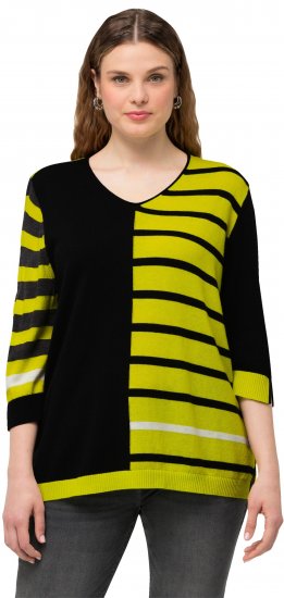Ulla Popken Mixed Stripe 3/4 Sleeve Colorblock Sweater Apple Green - Hettegensere og collegegensere - Myke gensere, hettegensere og strikk