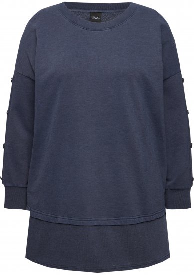 Ulla Popken Layered Look Button Sleeve Sweatshirt Navy - Hettegensere og collegegensere - 