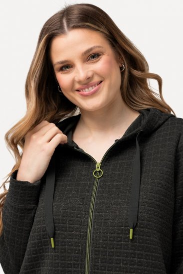 Ulla Popken Textured Metallic Knit Sweatshirt With Hood Graphite Grey - Hettegensere og collegegensere - Myke gensere, hettegensere og strikk