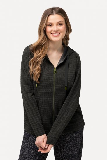 Ulla Popken Textured Metallic Knit Sweatshirt With Hood Graphite Grey - Hettegensere og collegegensere - Myke gensere, hettegensere og strikk