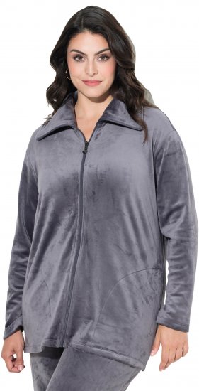 Ulla Popken Velour Loungewear Jacket Dark Grey - Hettegensere og collegegensere - 