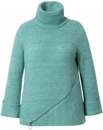 Ulla Popken Asymmetric Zipper Turtleneck Sweater Green - Hettegensere og collegegensere - 