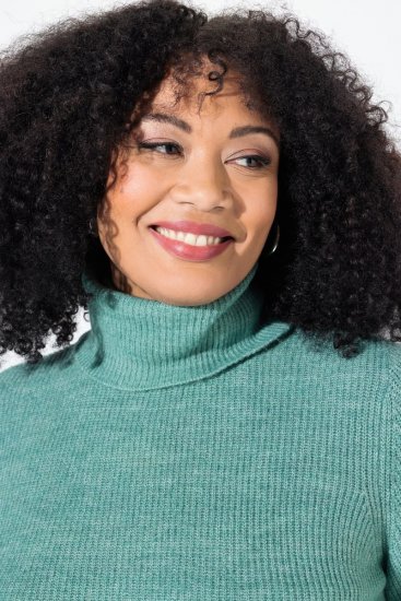 Ulla Popken Asymmetric Zipper Turtleneck Sweater Green - Hettegensere og collegegensere - Myke gensere, hettegensere og strikk