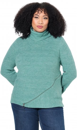 Ulla Popken Asymmetric Zipper Turtleneck Sweater Green - Hettegensere og collegegensere - 