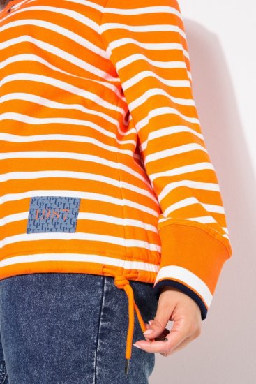 Ulla Popken Striped Drawstring Hem Sweatshirt Orange - Hettegensere og collegegensere - Myke gensere, hettegensere og strikk