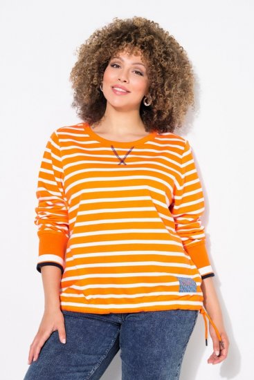 Ulla Popken Striped Drawstring Hem Sweatshirt Orange - Hettegensere og collegegensere - Myke gensere, hettegensere og strikk