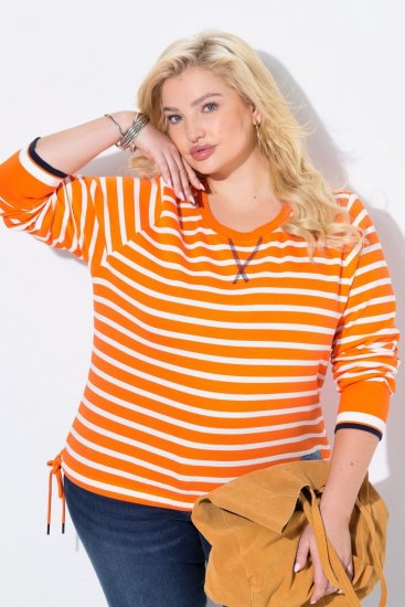 Ulla Popken Striped Drawstring Hem Sweatshirt Orange - Hettegensere og collegegensere - Myke gensere, hettegensere og strikk
