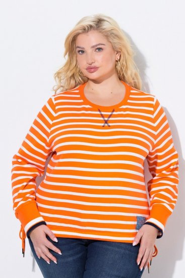 Ulla Popken Striped Drawstring Hem Sweatshirt Orange - Hettegensere og collegegensere - Myke gensere, hettegensere og strikk