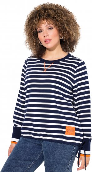 Ulla Popken Striped Drawstring Hem Sweatshirt Navy - Hettegensere og collegegensere - Myke gensere, hettegensere og strikk