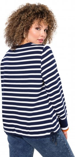 Ulla Popken Striped Drawstring Hem Sweatshirt Navy - Hettegensere og collegegensere - Myke gensere, hettegensere og strikk