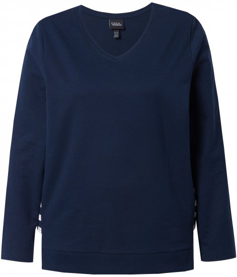 Ulla Popken Stripe Panel Long Sleeve V-Neck Sweatshirt Navy - Hettegensere og collegegensere - 
