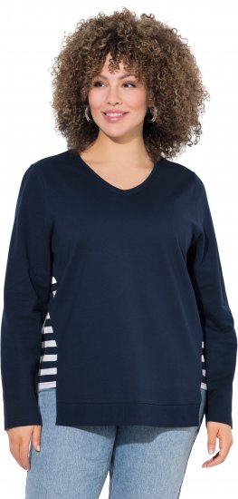 Ulla Popken Stripe Panel Long Sleeve V-Neck Sweatshirt Navy - Hettegensere og collegegensere - 