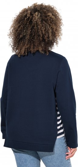 Ulla Popken Stripe Panel Long Sleeve V-Neck Sweatshirt Navy - Hettegensere og collegegensere - 