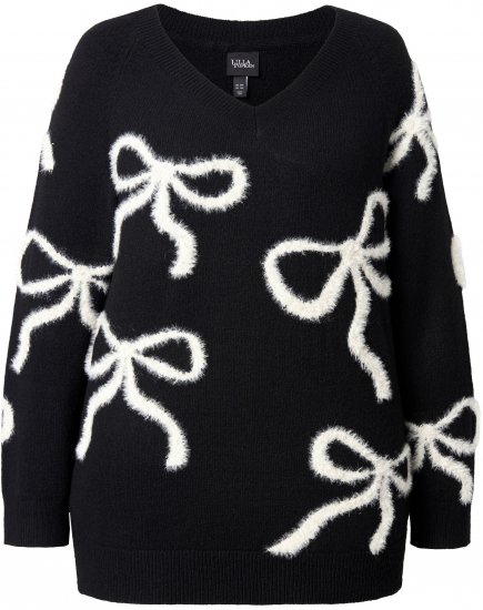 Ulla Popken Glitter Bow Sweater Black - Hettegensere og collegegensere - 