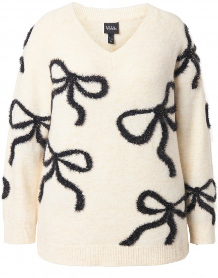 Ulla Popken Glitter Bow Sweater Chalk - Hettegensere og collegegensere - 