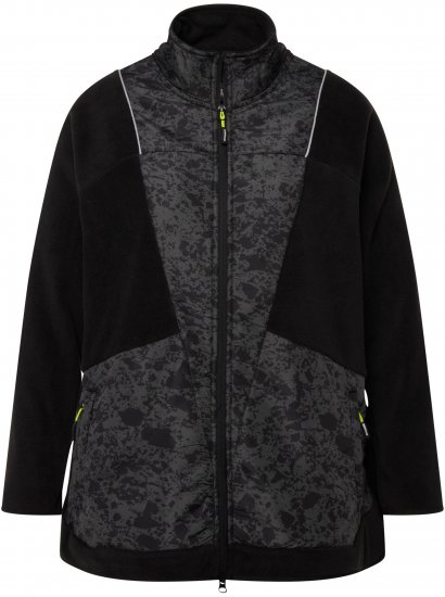 Ulla Popken Patch Print Fleece Jacket Black - Hettegensere og collegegensere - 