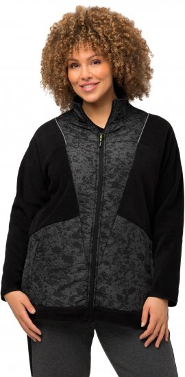 Ulla Popken Patch Print Fleece Jacket Black - Hettegensere og collegegensere - 