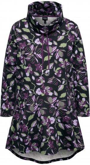 Ulla Popken Floral Stand-Up Collar Flounce Panel Sweatshirt Black - Hettegensere og collegegensere - 